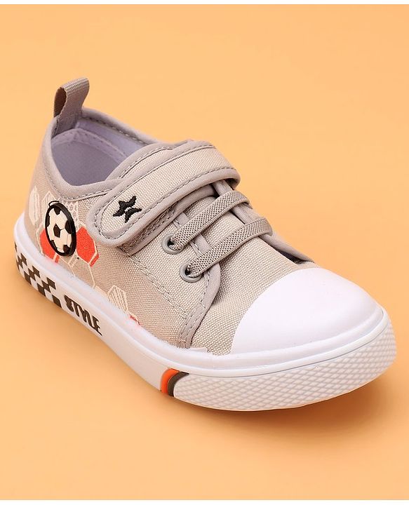 Cute Walk by Babyhug Velcro Closure Casual Shoes with Football Print & Applique- Grey