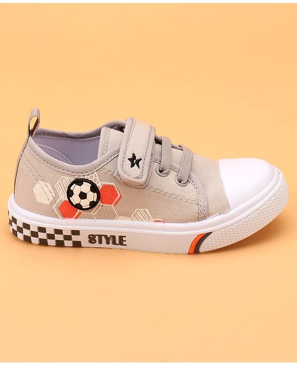 Cute Walk by Babyhug Velcro Closure Casual Shoes with Football Print & Applique- Grey