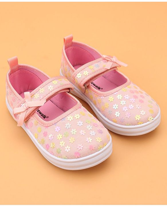 Cute Walk by Babyhug Velcro Closure Casual Shoes With Floral & Bow Applique - Pink