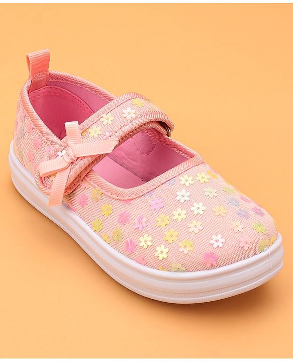 Cute Walk by Babyhug Velcro Closure Casual Shoes With Floral & Bow Applique - Pink