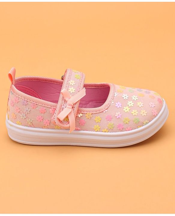 Cute Walk by Babyhug Velcro Closure Casual Shoes With Floral & Bow Applique - Pink