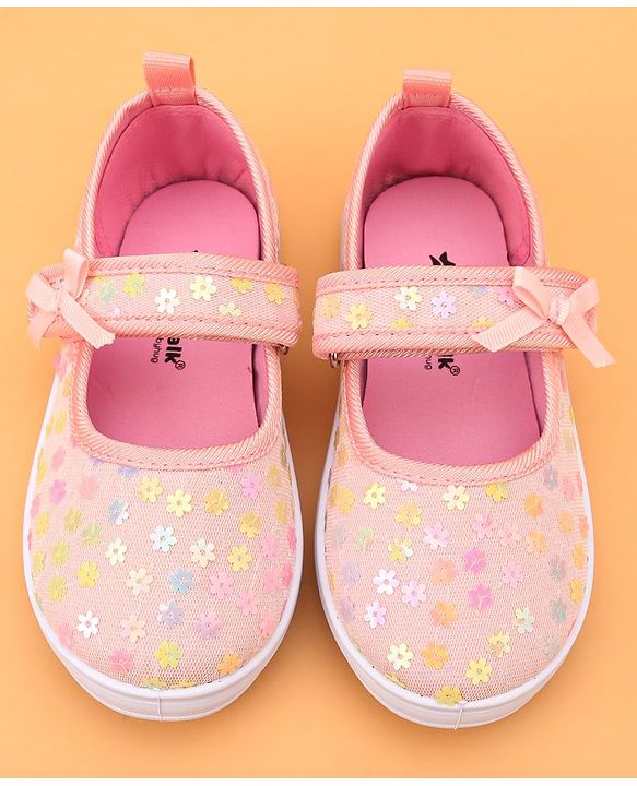 Cute Walk by Babyhug Velcro Closure Casual Shoes With Floral & Bow Applique - Pink