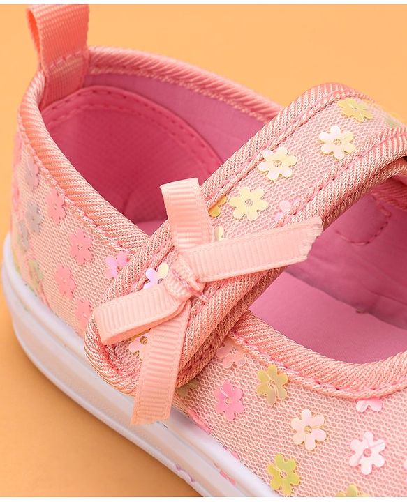 Cute Walk by Babyhug Velcro Closure Casual Shoes With Floral & Bow Applique - Pink