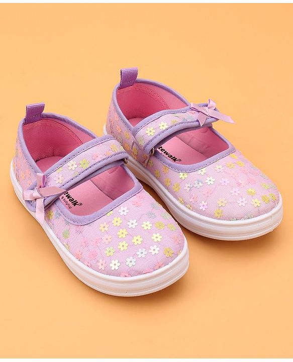 Cute Walk by Babyhug Velcro Closure Casual Shoes With Floral & Bow Applique - Purple