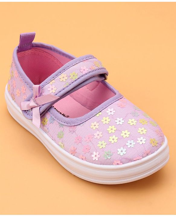 Cute Walk by Babyhug Velcro Closure Casual Shoes With Floral & Bow Applique - Purple