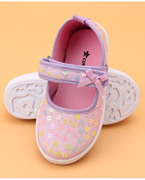 Cute Walk by Babyhug Velcro Closure Casual Shoes With Floral & Bow Applique - Purple