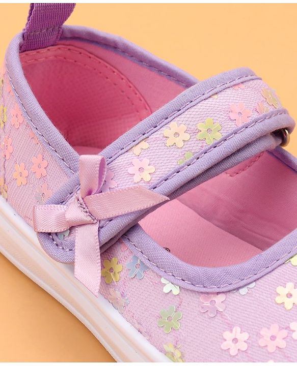 Cute Walk by Babyhug Velcro Closure Casual Shoes With Floral & Bow Applique - Purple