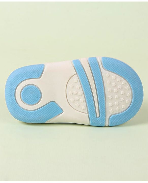 Cute Walk by Babyhug Velcro Closure Musical Sandal with Stone Floral Applique - Blue