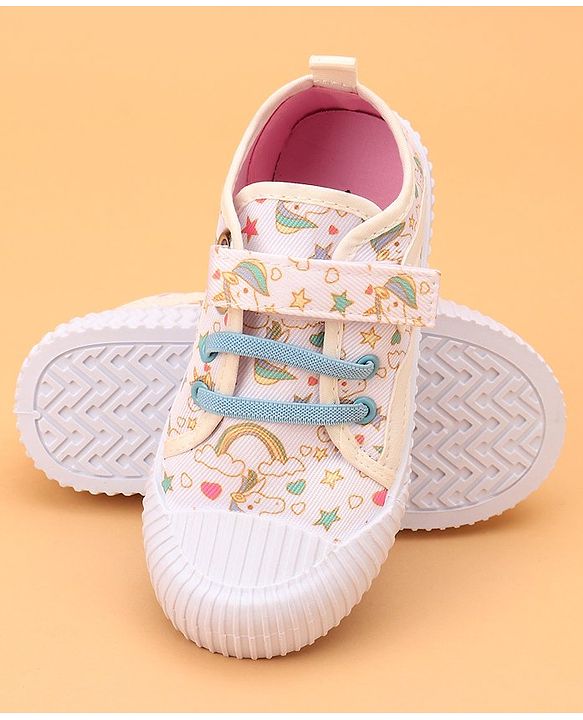 Cute Walk by Babyhug Velcro Closure Casual Shoes Unicorn Printed - Beige