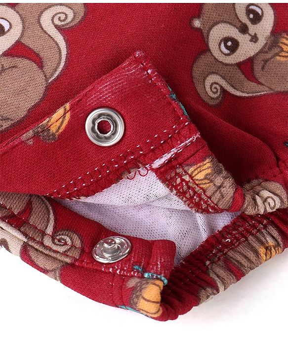 Babyhug 100% Cotton Knit Full Sleeves Chipmunk Printed Romper with Headband & Booties - Dark Pink