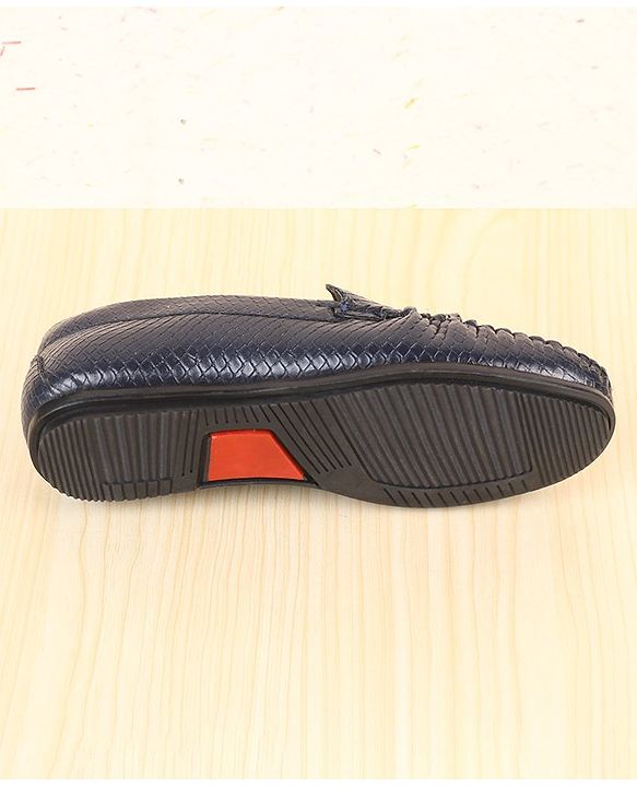 Pine Kids Slip On Loafers with Checkered Design & Appliques - Navy Blue