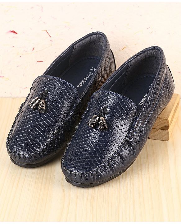 Pine Kids Slip On Loafers with Checkered Design & Appliques - Navy Blue