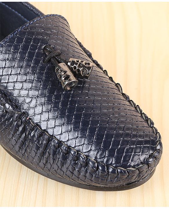 Pine Kids Slip On Loafers with Checkered Design & Appliques - Navy Blue