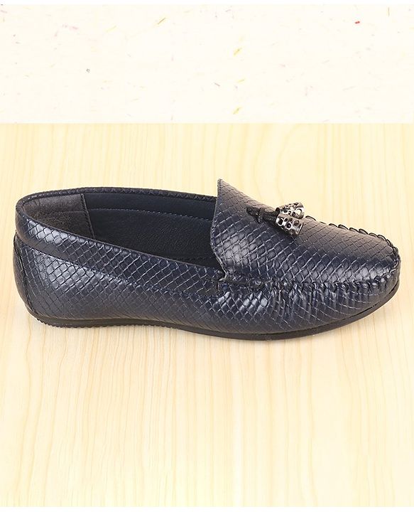 Pine Kids Slip On Loafers with Checkered Design & Appliques - Navy Blue