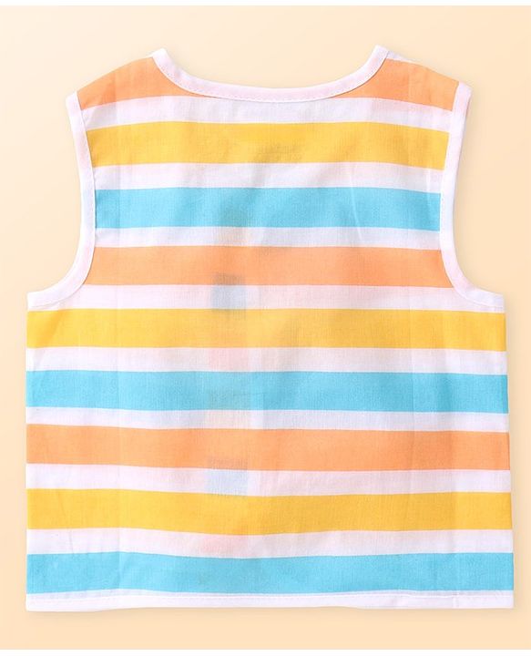 Babyhug 100% Cotton Woven Sleeveless Striped & Dino Printed Jhabla Pack of 3 - White & Blue