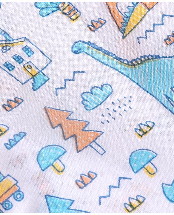Babyhug 100% Cotton Woven Sleeveless Striped & Dino Printed Jhabla Pack of 3 - White & Blue