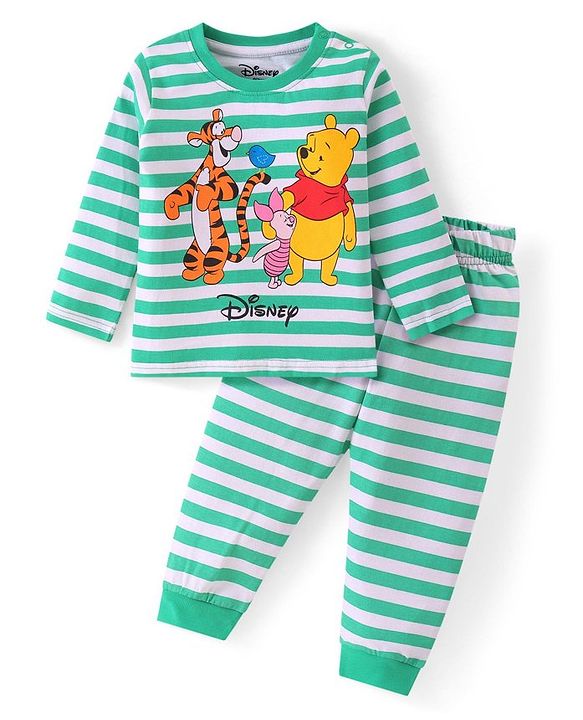 Babyhug Disney Single Jersey Knit Full Sleeves Night Suit With Winnie & Friends Graphics - Green