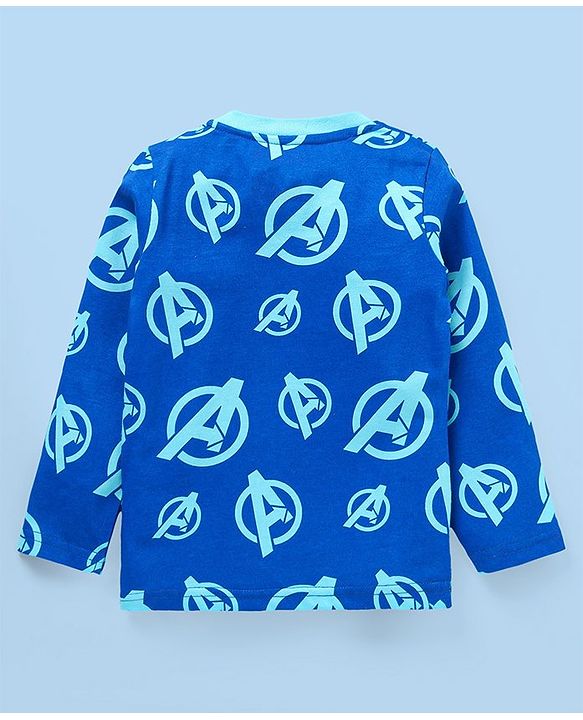 Babyhug Marvel Single Jersey Knit   Full Sleeves Night Suit with Avengers Graphics Pack of 2- White & Navy