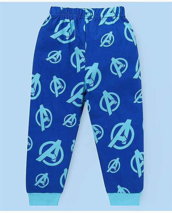 Babyhug Marvel Single Jersey Knit   Full Sleeves Night Suit with Avengers Graphics Pack of 2- White & Navy