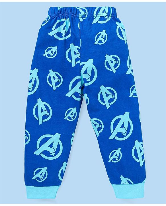 Babyhug Marvel Single Jersey Knit   Full Sleeves Night Suit with Avengers Graphics Pack of 2- White & Navy
