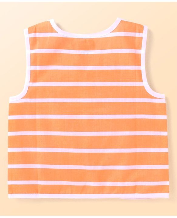 Babyhug 100% Cotton Knit Sleeveless Front Open Jhablas with Striped & Car Print  Pack of 3 - Orange White & Blue