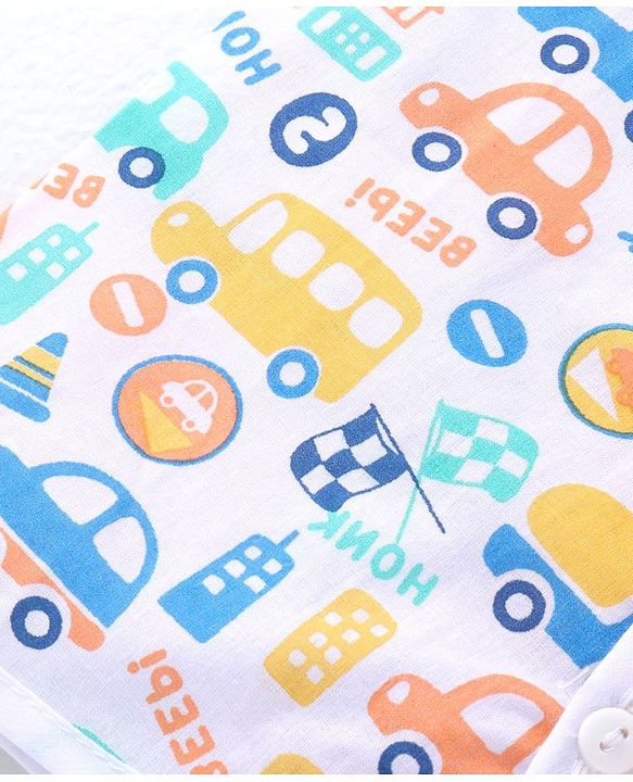 Babyhug 100% Cotton Knit Sleeveless Front Open Jhablas with Striped & Car Print  Pack of 3 - Orange White & Blue