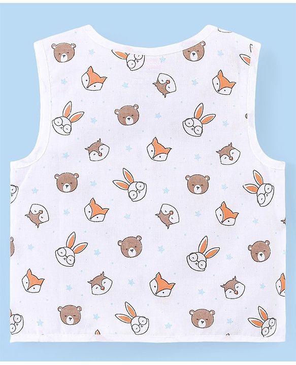 Babyhug 100% Cotton Woven Sleeveless  Jhablas Bunny & Bear Print Pack of 3 - Blue Orange & White