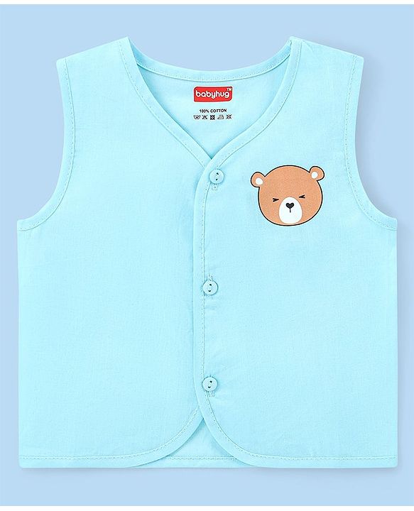 Babyhug 100% Cotton Woven Sleeveless  Jhablas Bunny & Bear Print Pack of 3 - Blue Orange & White