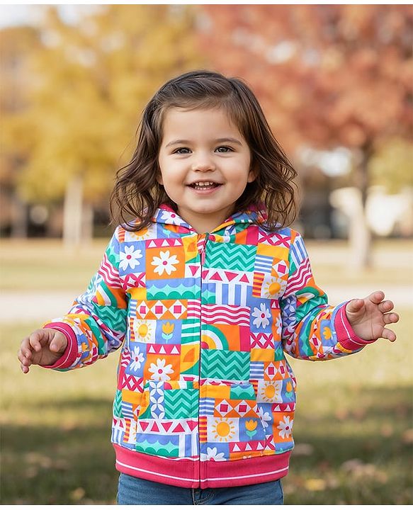 Babyhug 100% Cotton Knit Full Sleeves Cut & Sew Sweatjacket With Hood Text Applique Detailing - Red & Navy Blue main image 0