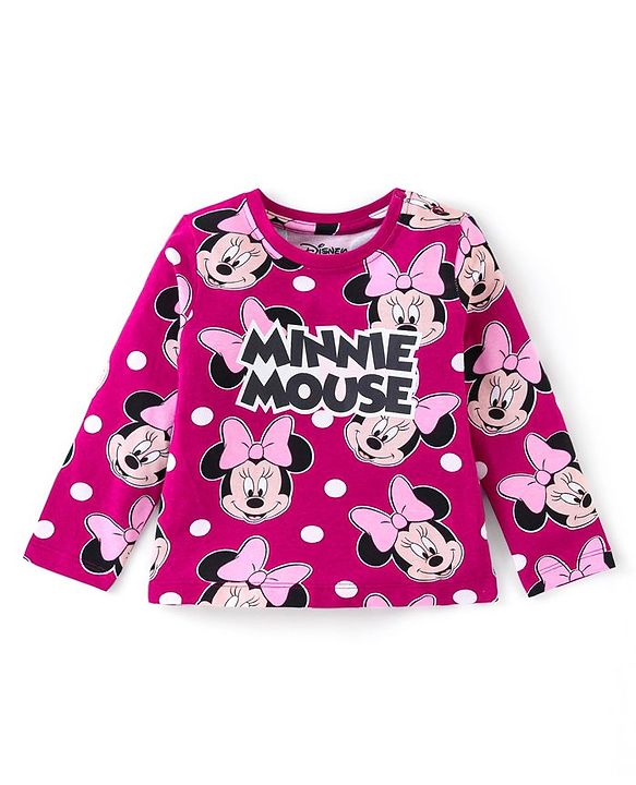 Babyhug Disney Cotton Knit Full Sleeves Night Suit with Minnie Mouse Print - Purple