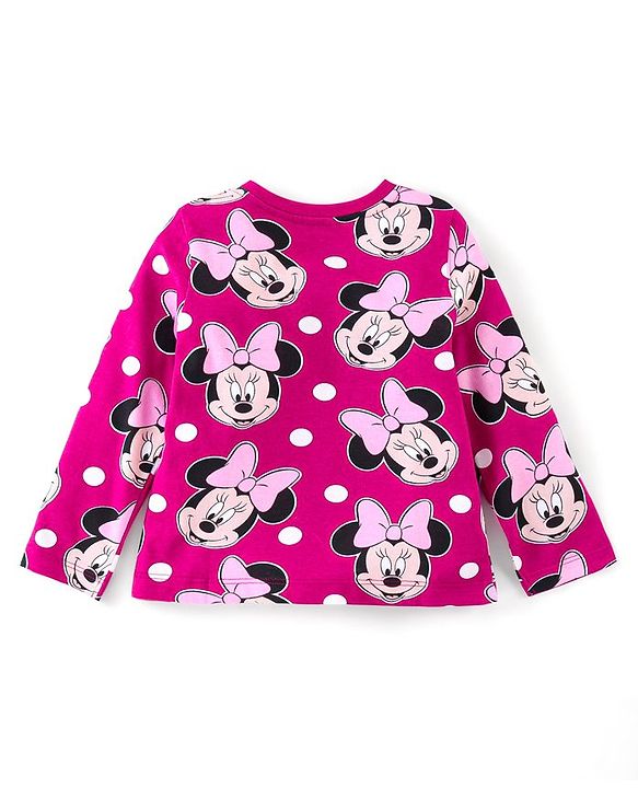 Babyhug Disney Cotton Knit Full Sleeves Night Suit with Minnie Mouse Print - Purple