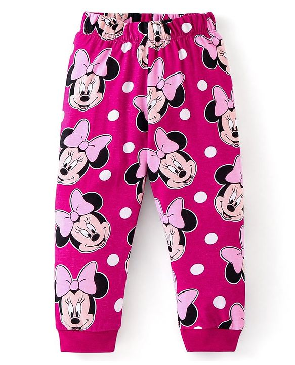Babyhug Disney Cotton Knit Full Sleeves Night Suit with Minnie Mouse Print - Purple