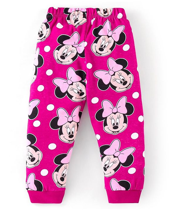 Babyhug Disney Cotton Knit Full Sleeves Night Suit with Minnie Mouse Print - Purple