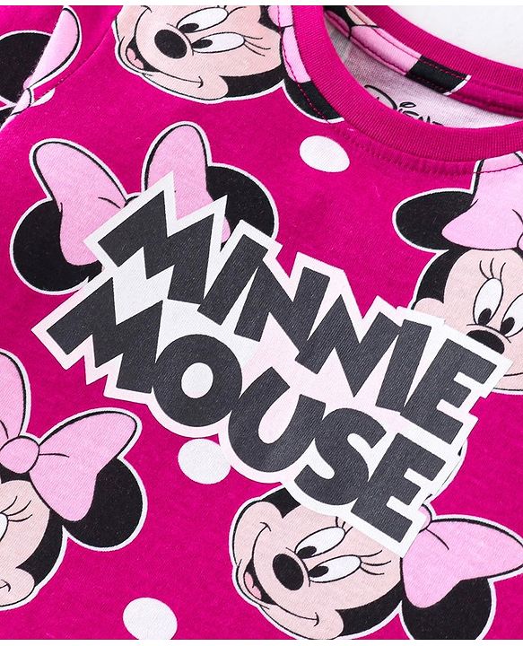 Babyhug Disney Cotton Knit Full Sleeves Night Suit with Minnie Mouse Print - Purple