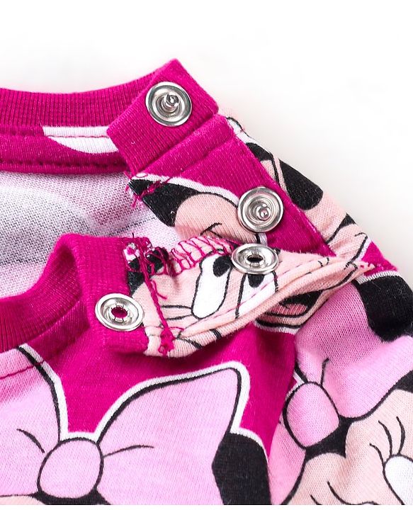 Babyhug Disney Cotton Knit Full Sleeves Night Suit with Minnie Mouse Print - Purple