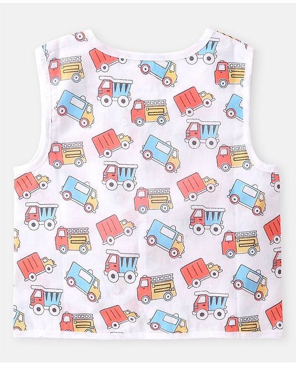 Babyhug 100% Cotton Woven Sleeveless Striped & Vehicles Printed Jhabla Pack of 3 - White & Yellow