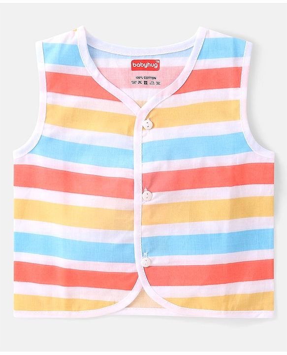 Babyhug 100% Cotton Woven Sleeveless Striped & Vehicles Printed Jhabla Pack of 3 - White & Yellow