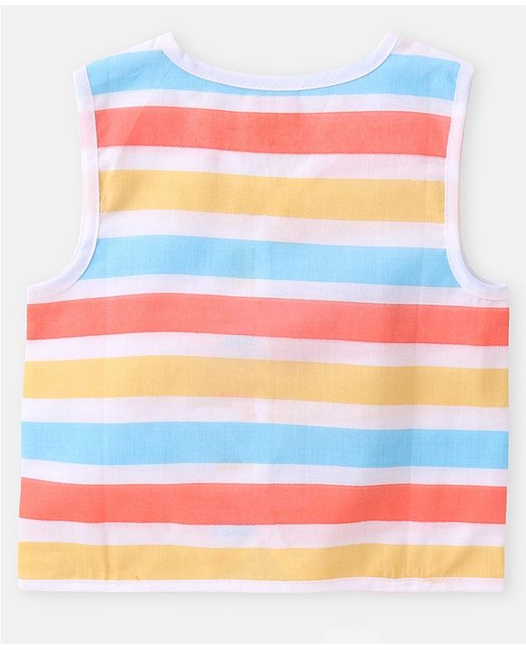 Babyhug 100% Cotton Woven Sleeveless Striped & Vehicles Printed Jhabla Pack of 3 - White & Yellow