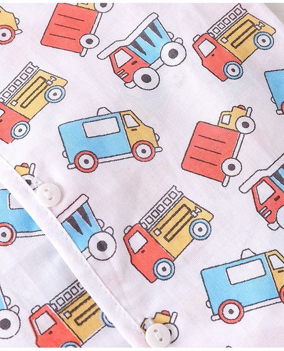 Babyhug 100% Cotton Woven Sleeveless Striped & Vehicles Printed Jhabla Pack of 3 - White & Yellow