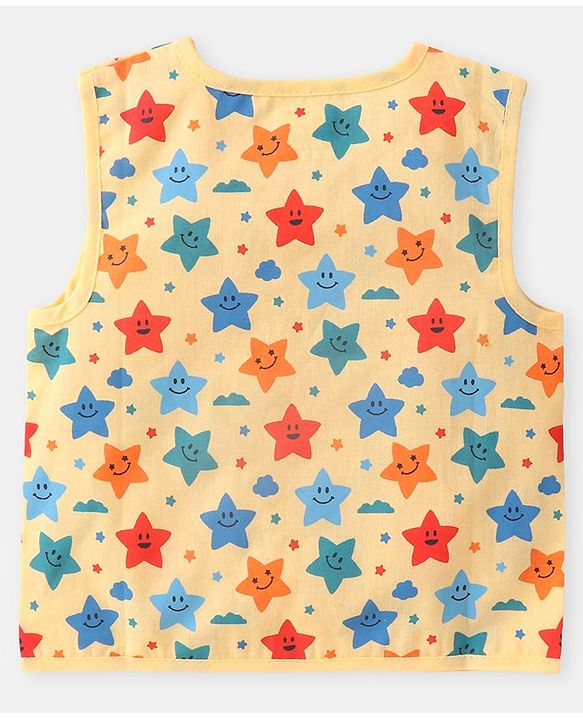 Babyhug 100% Cotton Woven Sleeveless Stars  Printed Jhabla Pack of 3 - White Yellow & Blue