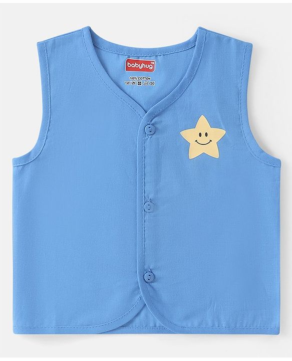 Babyhug 100% Cotton Woven Sleeveless Stars  Printed Jhabla Pack of 3 - White Yellow & Blue