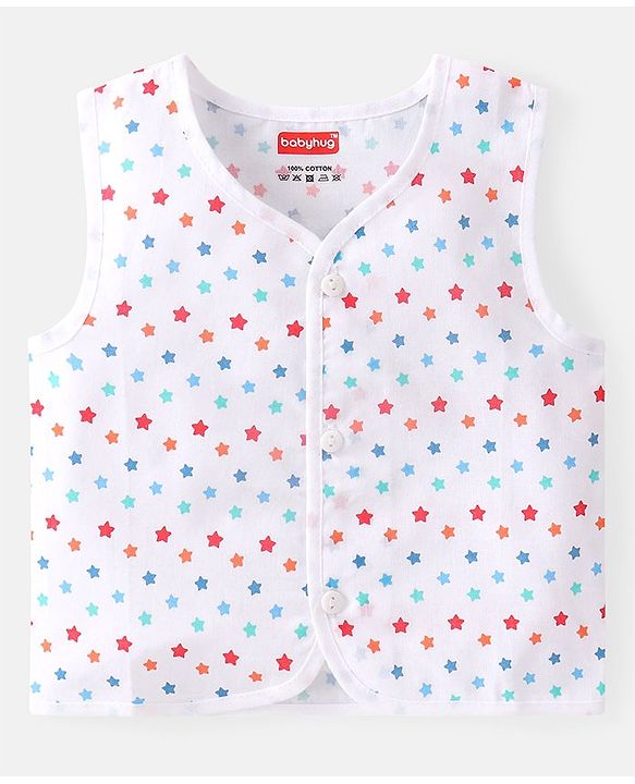 Babyhug 100% Cotton Woven Sleeveless Stars  Printed Jhabla Pack of 3 - White Yellow & Blue