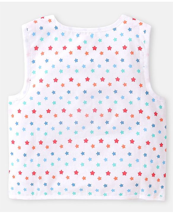 Babyhug 100% Cotton Woven Sleeveless Stars  Printed Jhabla Pack of 3 - White Yellow & Blue