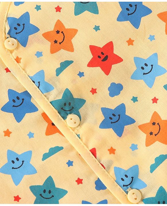 Babyhug 100% Cotton Woven Sleeveless Stars  Printed Jhabla Pack of 3 - White Yellow & Blue