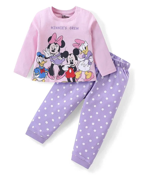 Buy Babyhug Disney Single Jersey Knit Full Sleeves Night Suit With Minnie Mouse Friends Graphics Purple Pink for Girls 2 3Years Online in India Shop at FirstCry 18297539