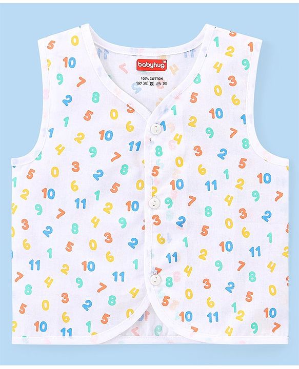 Babyhug 100% Cotton Woven Sleeveless  Jhablas Numbers Print Pack of 3 - Blue & White
