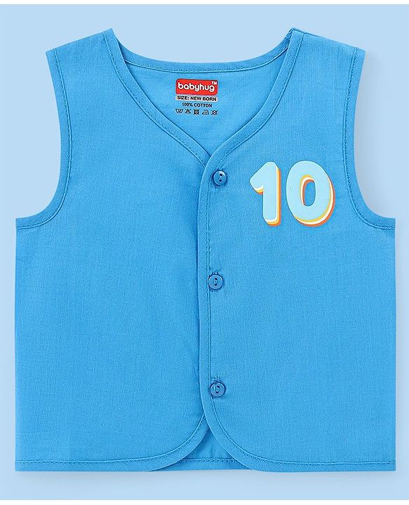 Babyhug 100% Cotton Woven Sleeveless  Jhablas Numbers Print Pack of 3 - Blue & White