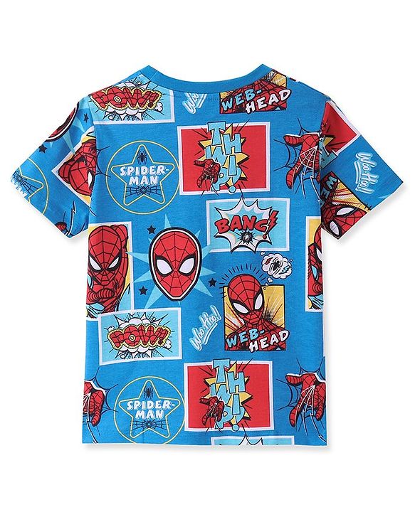 Pine Kids Marvel Single Jersey Knit Half Sleeves T-Shirt With Spider Man All over Print - Multicolor