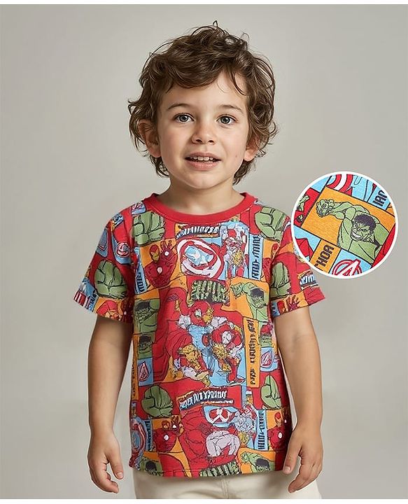 Babyhug Marvel Cotton Knit Half Sleeves Avengers Printed T-Shirt - Multicolour
