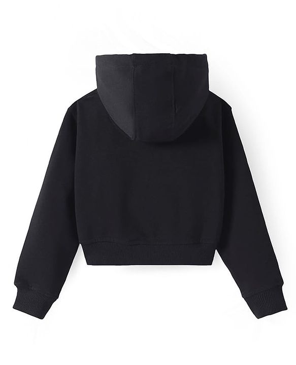 Pine Kids Cotton Knit Full Sleeves Hooded Sweatjacket with Butterfly Print - Black